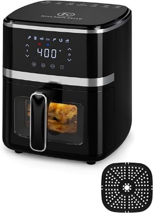 Picture of Kitchen Elite-Air Fryer Oven 5.28 Qt, 7 Presets Digital Display Compact Cooker with Easy View Windows，Space-saving, Nonstick and Dishwasher Safe Basket, Black