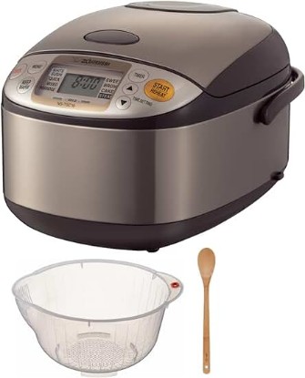 Picture of Zojirushi Micom Rice Cooker and Warmer (5.5-Cup/Stainless Brown) Bundle with Rice Washing Bowl and Bamboo Spoon (3 Items)