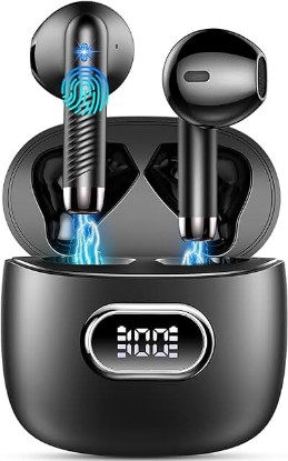 Picture of Wireless Earbud, Bluetooth Headphones 5.3 Stereo Bass 42H in-Ear Earphones 2024 Noise Cancelling Ear Buds 4 ENC Mic Call Bluetooth Earbud USB-C LED Display IP7 Waterproof Sport Headset for Android iOS