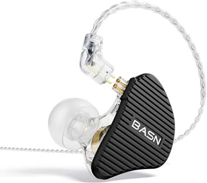 Picture of BASN Mix-PD in Ear Monitor,1Planar Driver + 1Dynamic Driver HiFi IEM Earphones with CNC Crafted Metal Cover, Wired 0.78mm 2-Pin Silver Plated Detachable Cable for Musicians (Black)