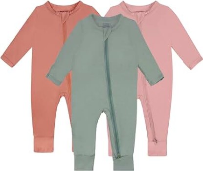 Picture of GUISBY Baby Pajamas with Mitten Cuffs - 3Pcs Girls Boys 2 Way Zipper Long Sleeve Rayon Sleepers