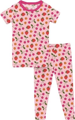 Picture of KicKee Pants Print Short Sleeve Pajama Set, Ultra Soft and Snug Fitting PJs, Matching Top and Bottom Sleepwear Set, Newborn to Baby to Kid Pajamas (Lotus Berries - 12 Years)