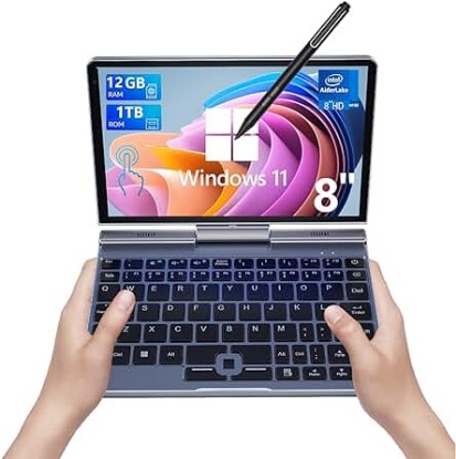 Picture of Mini Laptop,8 inch HD Touch Screen Mini Computer Windows 11 Pro,Intel N100 4 Cores 2-in-1 Pocket PC 12GB LPDDR5 RAM 1TB M.2 SSD, Gigabit | Wi-Fi 6 | BT5.2 | 2MP Camera | G-Sensor | HDMI