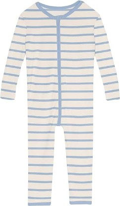 Picture of KicKee Print Convertible Sleeper, Long Sleeve Footless Bodysuit, One-Piece Ultra Soft Sleepwear (Pond Sweet Stripe - 0-3 Months)