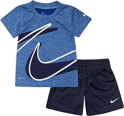 Picture of Nike Kids Boy's Dri-FIT Dropset Tee &amp; Shorts Set (Little Kids) Obsidian 6 Little Kids