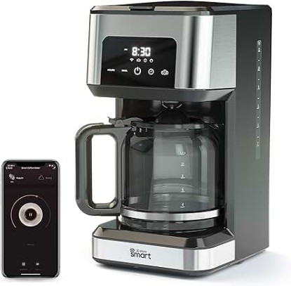 Picture of Atomi Smart WiFi Coffee Maker - No-Spill Carafe Sensor, Black/Stainless Steel, 12-Cup Carafe, Reusable Filter, Customization Features, Control with Voice or App, Works with Alexa and Google Assistant