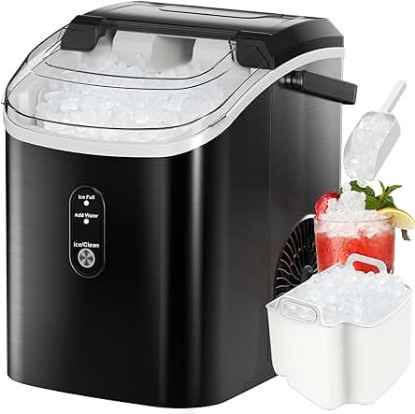 Picture of FREE VILLAGE Nugget Ice Makers Countertop, Pebble Ice Maker Machine with Soft Chewable Ice, 34lbs/24H, Self-Cleaning, One-Click Operation, Stainless Steel, Crushed Ice Maker for Home Kitchen Party