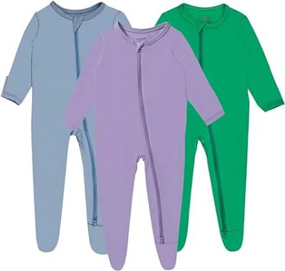 Picture of Baby Boy Footed Pajamas with Mittens,Rayon Made from Bamboo Sleepers, 2 Way Zipper Long Sleeve Pjs