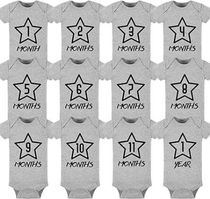 Picture of Baby Monthly Milestone Bodysuits, Custom Baby Milestone Onesie Gray, 12 Bodysuit Set Newborn Toddler Unisex Christmas Gift