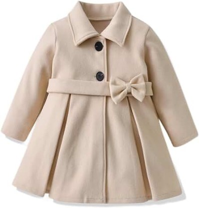 Picture of Toddler Baby Girl Clothes Jacket Coat Long Sleeve Solid Color Buttons Dress Coat Fall Winter Outfit