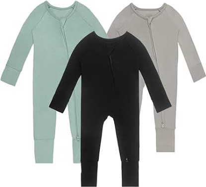 Picture of Rayon of Bamboo Baby Rompers Long Sleeve Two Way Zipper Footless Pajamas With Mitten Cuffs