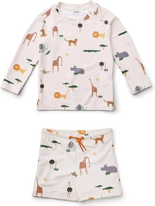 Picture of Toddler Boys Two Piece Swimsuit Rash Guard Set Long Sleeve Swim Shirt Swim Trunks&amp; Shorts Bathing Suit