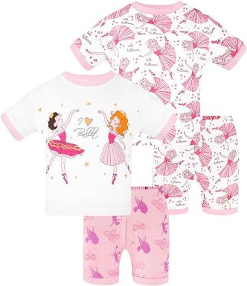 Picture of DAUGHTER QUEEN Girls Summer Pajamas Set 4 Pieces 100% Cotton Sleepwear Size 18 Months-12 Years