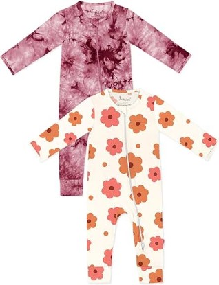 Picture of Jimonda Baby Girls Boys Footless Pajamas outfits 2 Way Zipper Long Sleeve Soft Sleeper Pjs,Infant Tie-dye Romper