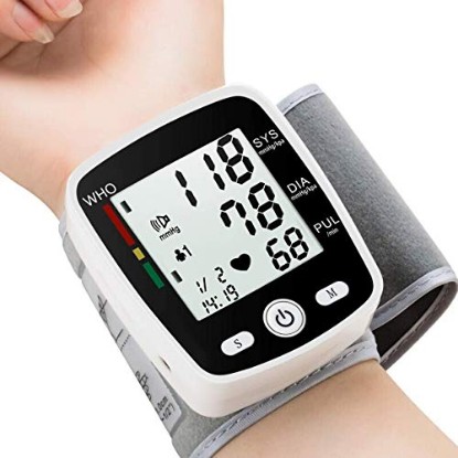 Picture of Blood Pressure Monitor Adjustable Wrist Blood Pressure Cuff 2 x 99 Readings Digital Rechargeable Blood Pressure Machine with Voice Broadcasting with Carrying Case for Home Use