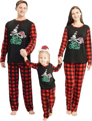 Picture of Holiday Family Matching Pajamas Christmas Pjs Set Long Sleeve Tops Xmas Pajamas Pant Cute Family Jammies