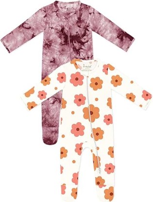 Picture of Jimonda Baby Girls Boys Footed Pajamas,Rayon From Bamboo,2 Way Zipper Long Sleeve Soft Sleeper Pjs,Infant Tie-dye Romper