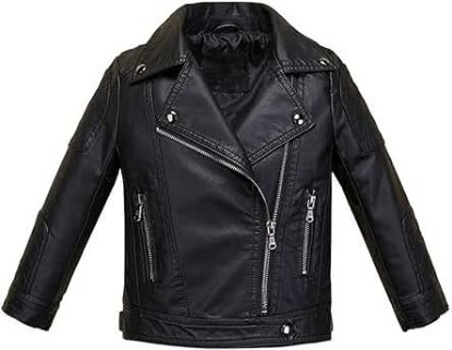 Picture of LJYH Boys Girls Fashion PU Leather Jacket Kids Zipper Coat