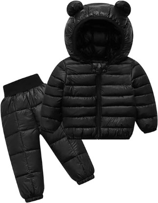 Picture of Happy Cherry 2 Piece Winter Puffer Coats and Pants for Baby Kids Lightweight Windproof Padded Snowsuit Outerwear Outfit Set