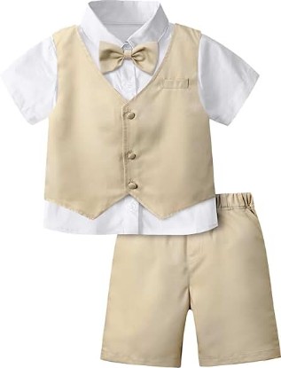 Picture of A&amp;J DESIGN Toddler Suit, Gentleman Outfit for Boys, 3pcs Clothes Set Shirt &amp; Vest &amp; Shorts with Bowtie