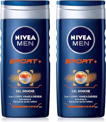 Picture of Nivea Men 3 in 1 Sport Shower Gel (2 x 250 ml), Men's Body Wash for Body, Face and Hair, Gentle After Sports Cleanser, Conditioner &amp; Freshness Shower Soap 24 Hours