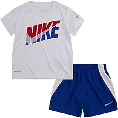 Picture of Nike Sport T-Shirt and Shorts Set Baby Boys Active Shirts &amp; Tees Size 2T, Color: White/Red/Blue