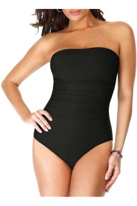 Picture of Miraclesuit Women's Swimwear Long Torso Solid Avanti Bandeau Underwire Bra One Piece Swimsuit with Removable Straps