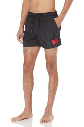 Picture of HUGO Men's Standard Dominica Patch Logo Quick Dry Swim Trunks