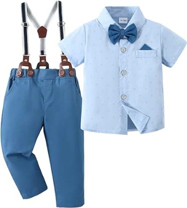 Picture of Boy Clothes Suits Toddler Boy Outfit,Dress Shirt+Bowtie+Suspender Pants Big Kid Gentleman Wedding Outfits 1-10 Years