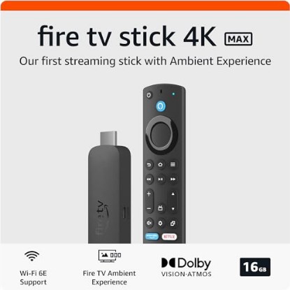 Picture of Amazon Fire TV Stick 4K Max streaming device, supports Wi-Fi 6E, free & live TV without cable or satellite