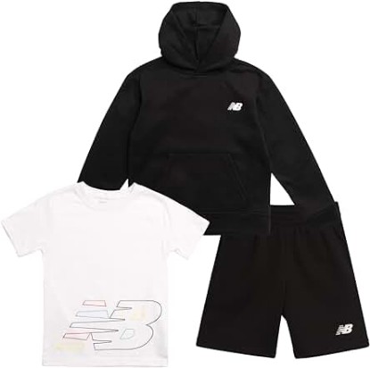 Picture of New Balance Boys' Shorts Set - 3 Piece Fleece Hoodie Sweatshirt, T-Shirt, and Sweat Shorts - Cute Outfit For Toddlers (2T-7)