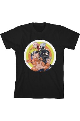 Picture of Bioworld Naruto Shippuden Classic Group Character Art with Circles Youth Boys Black Tee