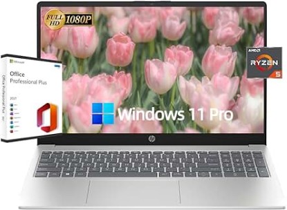 Picture of HP 15.6-inch Laptop Computer for Business - Windows 11 Pro, with Microsoft Office Lifetime License, FHD Display, AMD Ryzen 5-7520U, 16GB LPDDR5 RAM, 512GB SSD, Webcam, Wi-Fi 6, Fast Charge