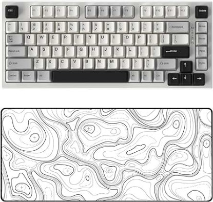 Picture of YUNZII YZ75 75% Hot Swappable Wireless Keyboard(Gateron G Pro Yellow, White), Keynovo Gaming Mouse Pad(35.4'' x 15.7'', White Topographic)