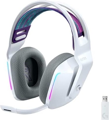 Picture of Logitech G733 Lightspeed Wireless Gaming Headset with Suspension Headband, LIGHTSYNC RGB, Blue VO!CE mic Technology and PRO-G Audio Drivers - White (Renewed)