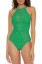 Picture of BECCA by Rebecca Virtue Women's Standard Color Play Crochet One Piece Swimsuit, High Neck, Bathing Suits, Verde
