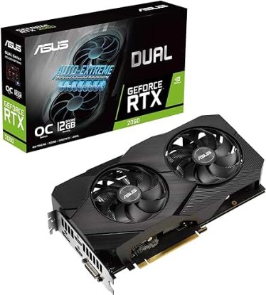 Picture of ASUS Dual GeForce RTX 2060 EVO OC Edition Graphics Card (PCIe 3.0, 12GB GDDR6 Memory, HDMI, DisplayPort, DVI-D, Axial-tech Fan, 0dB Technology, Auto-Extreme)