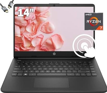 Picture of HP 14" Touchscreen Thin & Light Laptop, AMD Ryzen 7 5700U (>i7-1255U), Wi-Fi, Bluetooth, Win11 Black W/HDMI (16GB RAM | 512GB PCIe SSD)