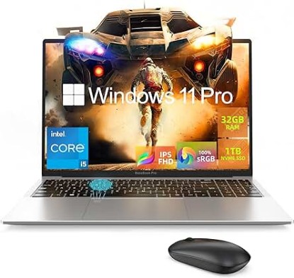 Picture of Laptop Computer for Gaming and Work, Windows 11 Pro, Intel Core i5, Intel Iris Plus Graphics, 32GB RAM & 1TB SSD, 16:10 Ratio 16 inch Dispaly, 1920x1200 IPS FHD, 100% sRGB, LAN, Fingerprint