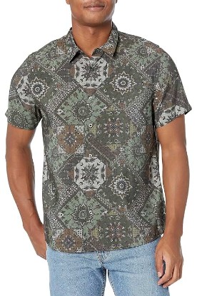 Picture of GUESS Men's Short Sleeve Eco Sandwash Shashiko Shirt