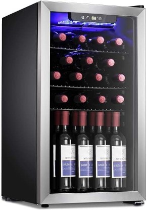 Picture of Antarctic Star 26 Bottle Wine Cooler/Beverage Refigerator Small Wine Cellar for Soda Beer Counter Top Bar Wine Freestanding Clear Glass Door for Home Office or Bar 3.2cu.ft (Silver)