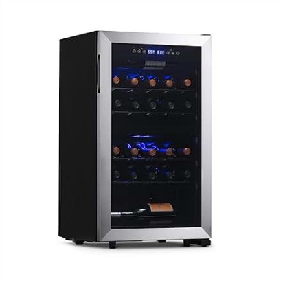 Picture of NewAir Freestanding 28 Bottle Dual Zone Compressor Wine Fridge in Stainless Steel, Adjustable Racks and Exterior Digital Thermostat