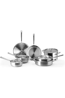 Picture of Misen 5-Ply Stainless Steel Cookware Set: 3 QT Stainless Steel Saucier with Lid, Saute Pan with Lid & 10" Frying Pan - Excellent Searing, Sauteing & Everyday Cooking 12-Piece Set - Mother's Day Gifts