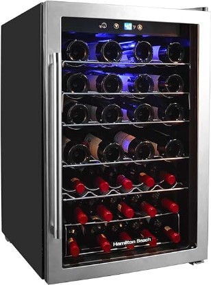 Picture of Hamilton Beach HBWF4303, 43-Bottle Wine Cooler Fridge Cellar with Curved Wire Shelves, Digital Control, Mirror Finish