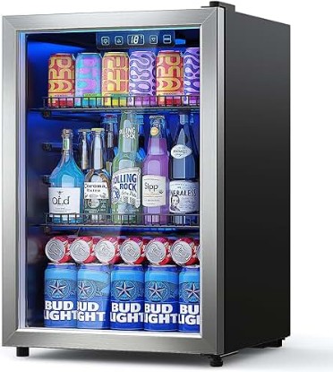 Picture of Beverage Refrigerator Cooler-Mini Fridge Freestanding Cooler with Glass Door, Adjustable Shelves & Digital Temperature Display for Soda, Wine or Beer (Silver, 2.47 Cu.Ft)