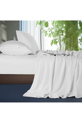 Picture of Shilucheng Tencel Sheets 4 Piece, 100% Eucalyptus Lyocell Sheets Set, Cooler Than Cotton and Linen, Summer Cooling Breathable Bed Sheets for Hot Sleepers, 16 Inch Deep Pockets (White, Queen)