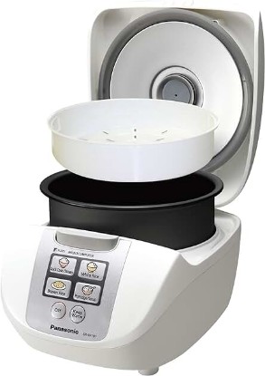 Picture of Panasonic 5 Cup (Uncooked) Rice Cooker with Fuzzy Logic and One-Touch Cooking for Brown Rice, White Rice, and Porridge or Soup – 1.0 Liter – SR-DF101 (White)