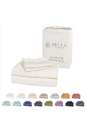 Picture of Bella Coterie Luxury Queen Bamboo Sheet Set | Organically Grown | Ultra Soft | Cooling for Hot Sleepers | 18" Deep Pocket | Viscose Made from Bamboo [Ivory]