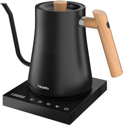 Picture of Fabuletta Electric Kettle, Gooseneck Kettles for Pour Over Coffee Tea, Hot Water Boiler with Steel Stainless Inner, Temperature Control, Quick Heating, Keep Warm, Wood Handle