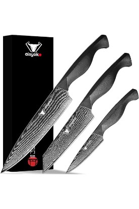 Picture of 8C Damascus Knife Set 3PC Chef Knife,Kitchen knife,paring knife,High Carbon Stainless Steel,Ergonomic Full Tang ABS Anti-Skid Handle,Professional Japanese Cooking Knife with Luxury Gift Box